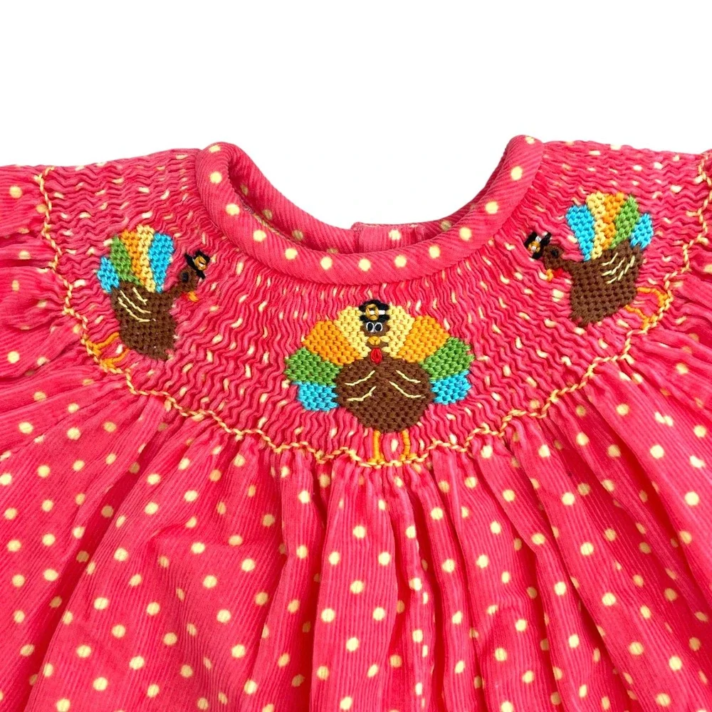 Southern Sunshine micro corduroy smocked‎ polka dot turkey bodysuit Size 6M